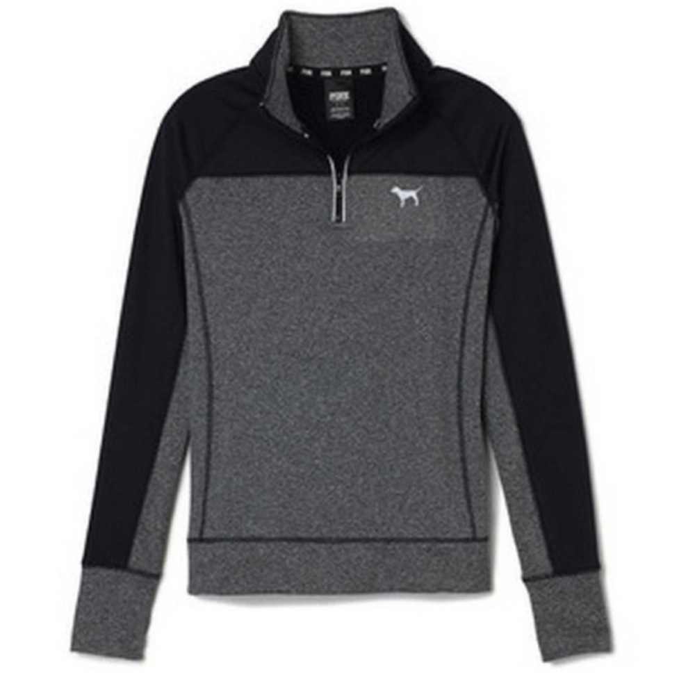 PINK Victoria’s Secret Ultimate Half Zip Jacket Black Gray Marled Size Small